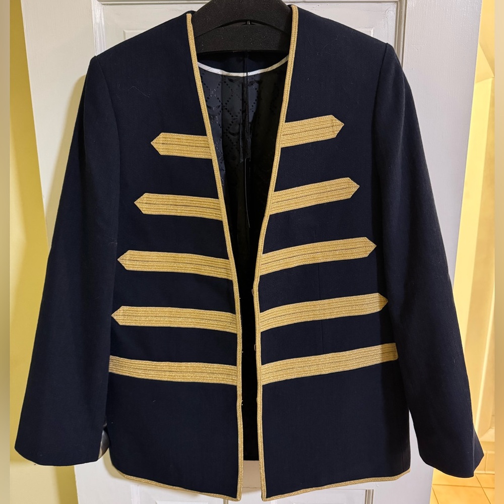 Navy and Gold Women's Military Jacket - Picture 2 of 6
